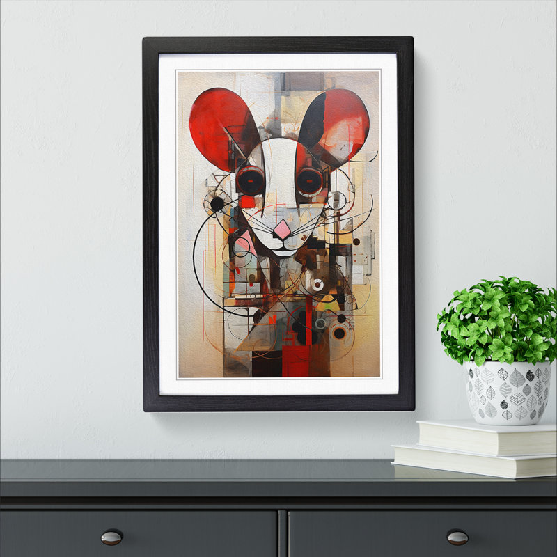 Mouse Abstract - Single Picture Frame Print on Wood, Black Framed, 64cm H x 46cm W x 2cm D