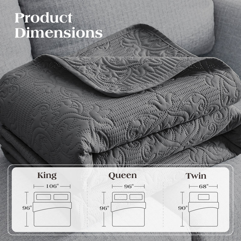 Gray Twin Size Floral Design Lightweight Quilt Elegant Bedroom Decor Reversible Single Quilt, Twin Quilt, Gray
