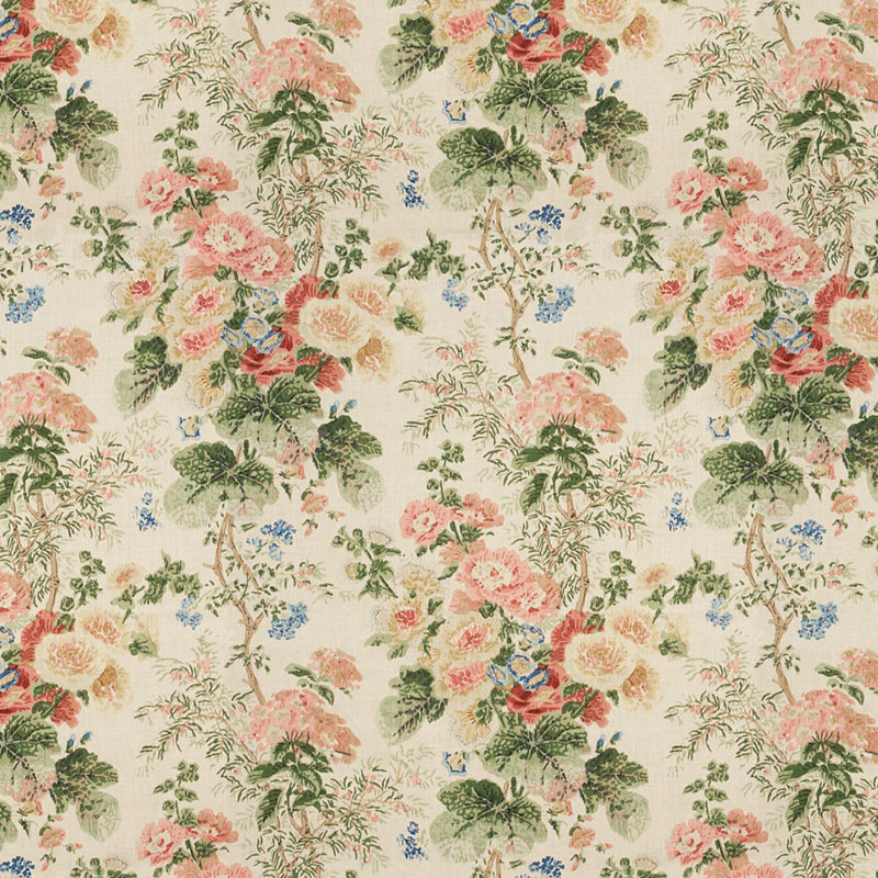 Hollyhock Hdb 49" Fabric, Beige/Burgundy/Green