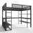 Queen Size Loft Bed with Storage Shelves, Metal Loft Bed with Clothes Hanging Rod and Desk, No Box Spring Needed Design, Black