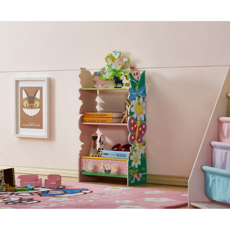 Kids Funnel Olivia The Fairy Girls Hand Painted 3 Tier Flower Bookcase With Drawers