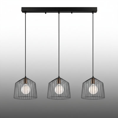 Modern 3-Light Adjustable Height Metal Cage Kitchen Island Pendant Light