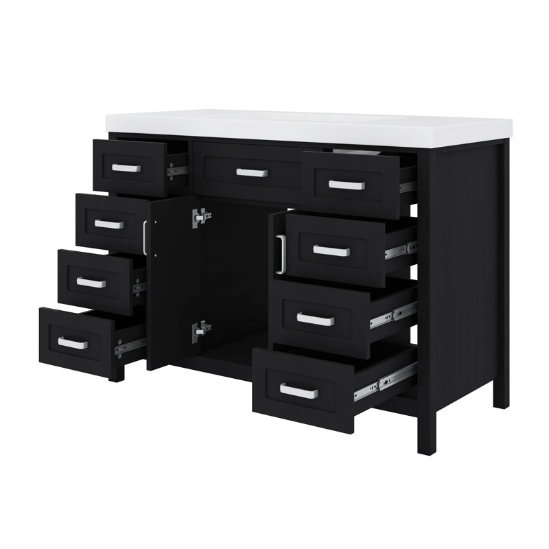 Meuble-lavabo de 48 pouces avec lavabo intégré de style lavabo simple avec 2 portes, 8 tiroirs et fonction de fermeture silencieuse