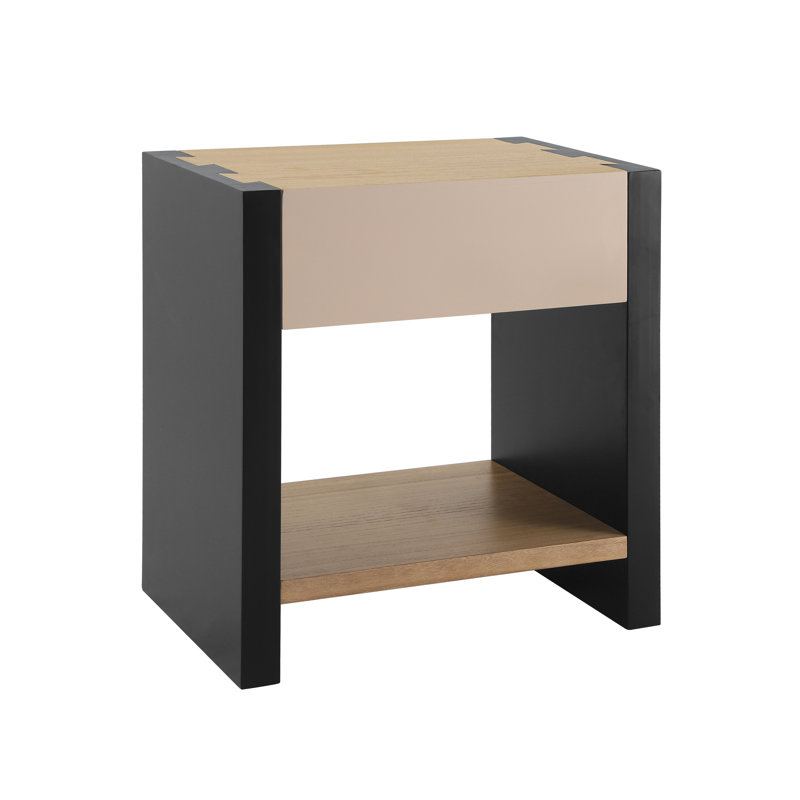 Harborcrest Modern Rustic Wood Nightstand With Open Shelf And Drawer, Black/Natural
