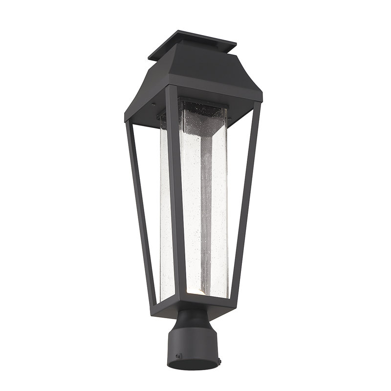 Brookline Matte Black LED Outdoor Post Lantern with Clear Seeded Glass
