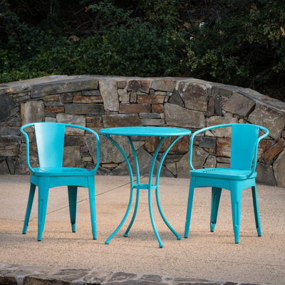 Chaises d'extérieur en fer 3 pièces Iron, H 29,5 po x l 24 po, P 33,4 lb, Water, 29,5 po x 24 po x 24 po, thermolaquée