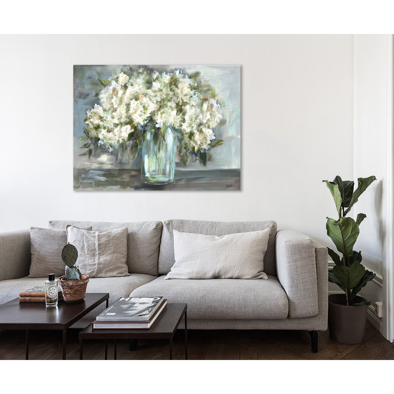 " Hydrangea Blooms In A Mason Jar " by Tre Sorelle Studios, 15" H x 20" W x 1.5" D