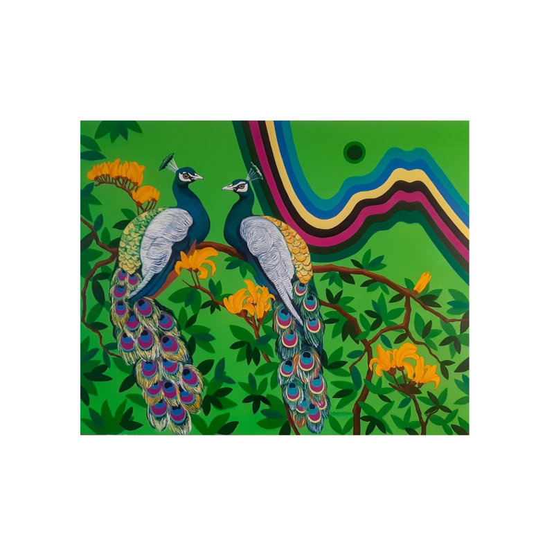 Paons au printemps | Acrylique sur toile | Par Debrata Basu