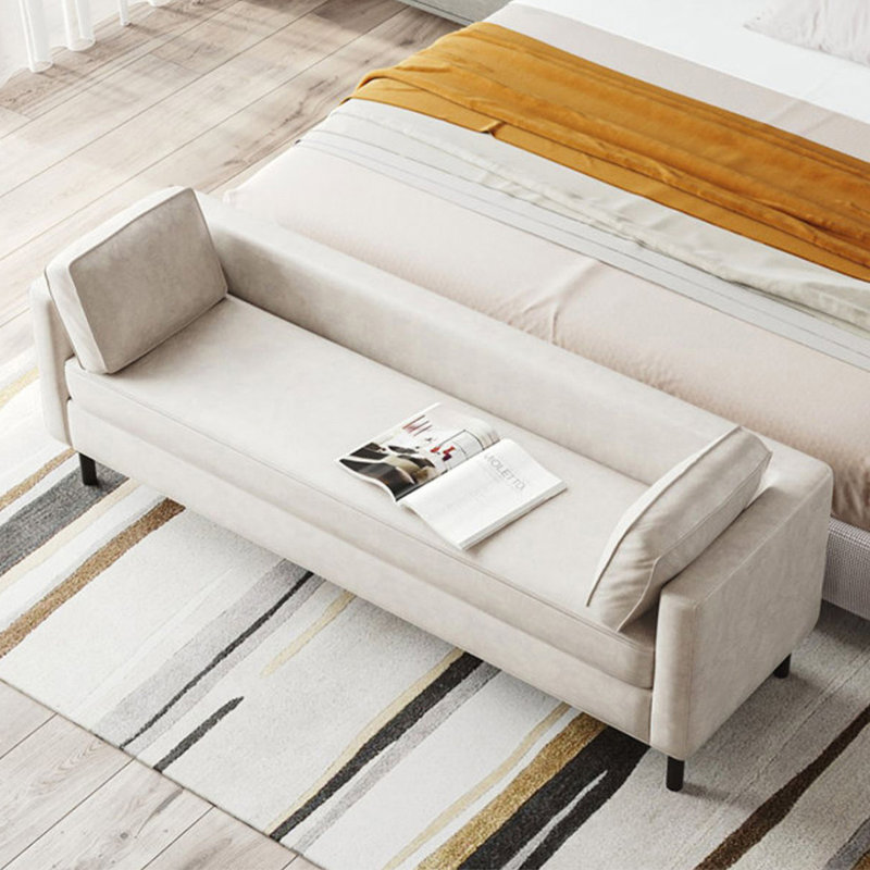 Banc rembourré blanc crème, H 21,65 po x l 70,87 po x P 21,65 po