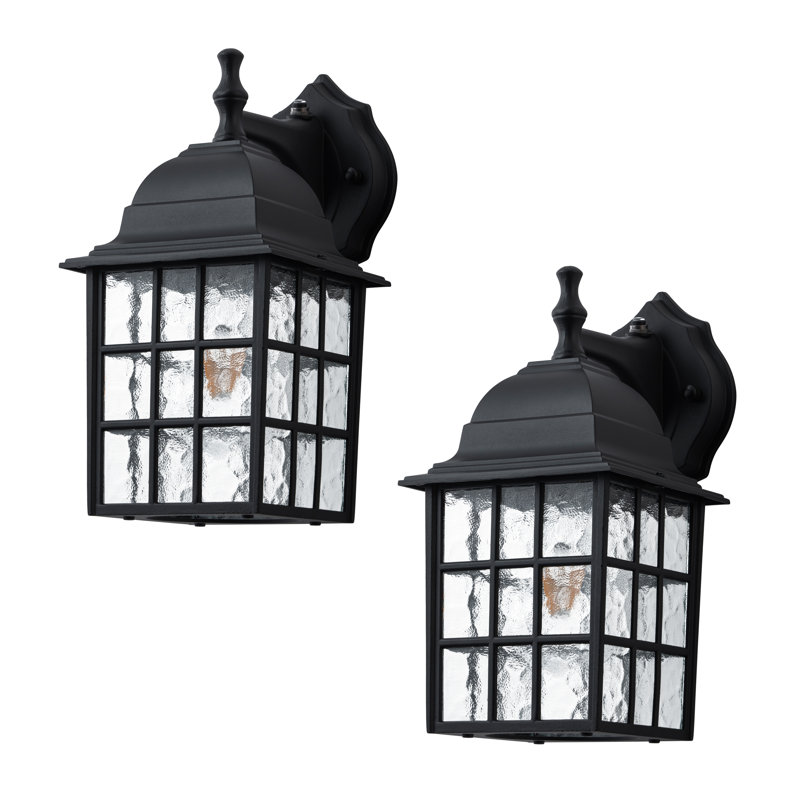  2 Pack Dusk To Dawn Outdoor Wall Sconce Light With Water Glass Shade