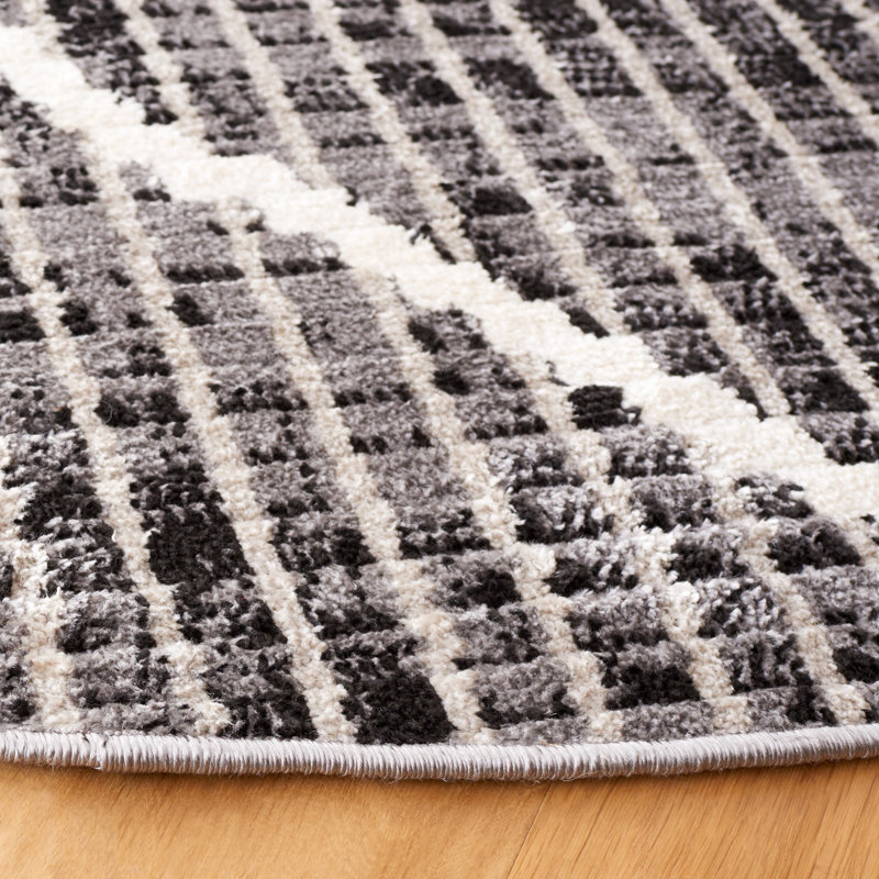 Rectangle Elane Geometric Power Loomed Polyester Area Rug in Charcoal/Ivory/Gray, Round 6'7"