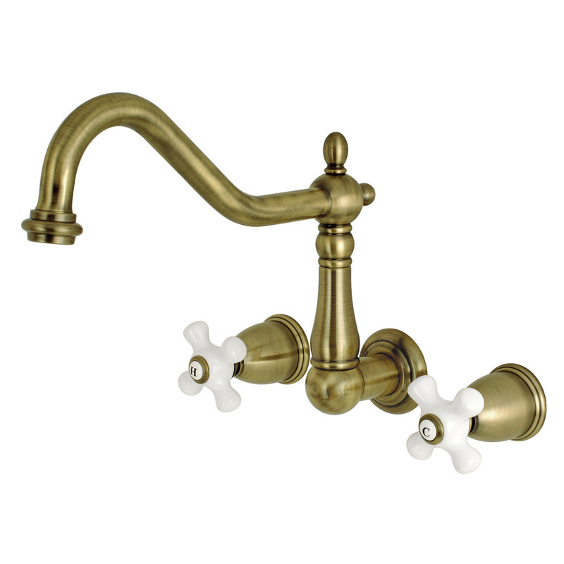 Kingston Brass Heritage Two-Handle 3-Hole Wall Mount Roman Tub Faucet, Vintage Brass