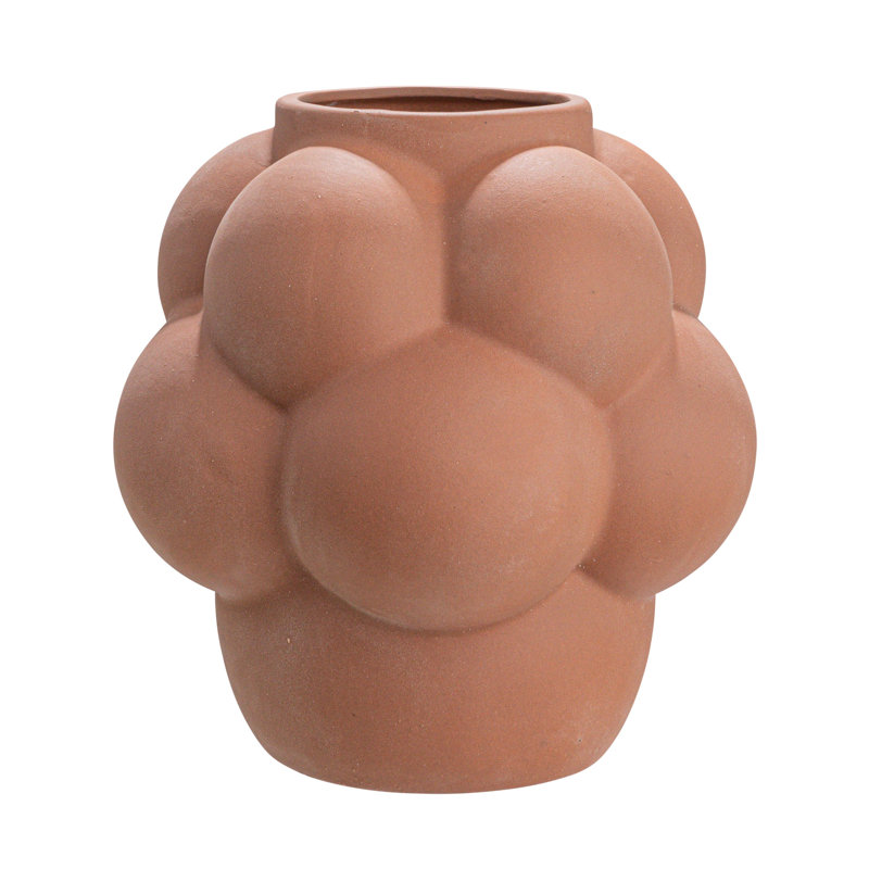 Bulbous Stoneware Vase with Raised Dots, Terracotta