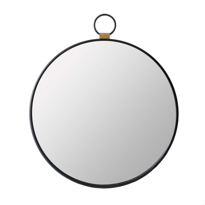 Metal Round Wall Mirror, 27.5" H x 24" W x 0.8" D