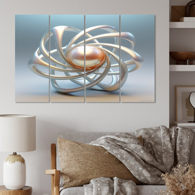 Motif de perle exquise sur fond blanc argenté, impression sur toile, 4 pièces