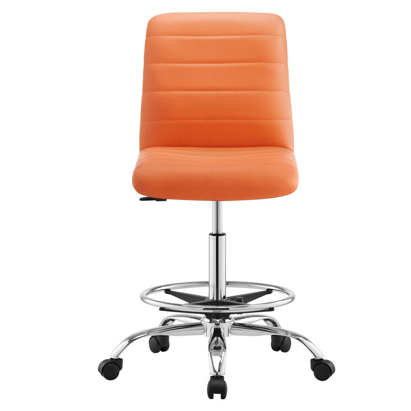 Chaise de dessinateur en cuir végétalien sans accoudoirs Ripple par Modway, Argent, Orange