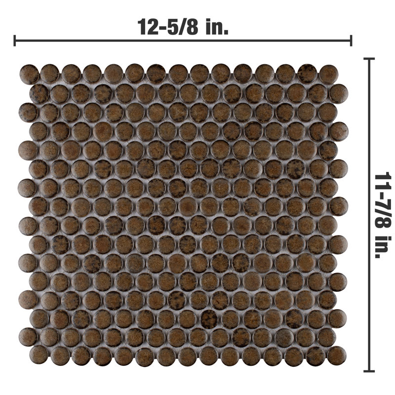 Hudson Penny Round Brownstone 11-7/8" x 12-5/8" Porcelain Mosaic Tile