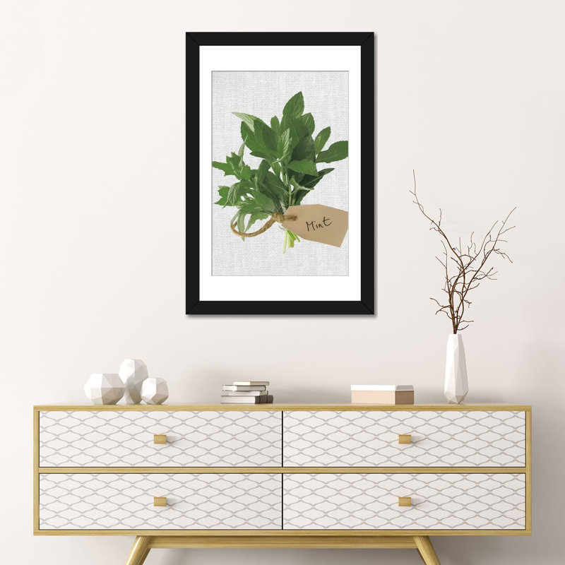 « menthe », impression sur toile, Papier d'art encadré noir, H 24 po x l 16 po x P 1 po, Blanc