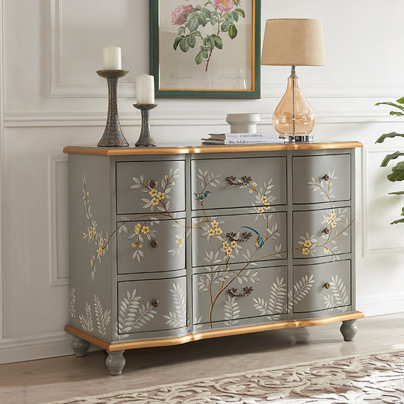 European-Style 9-Drawer Hand-Painted Accent Chest