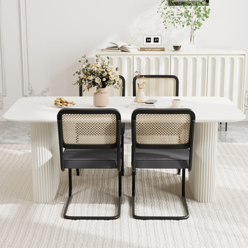 Ensemble de table de salle à manger rectangulaire à double piédestal, 5, Noir, Blanc
