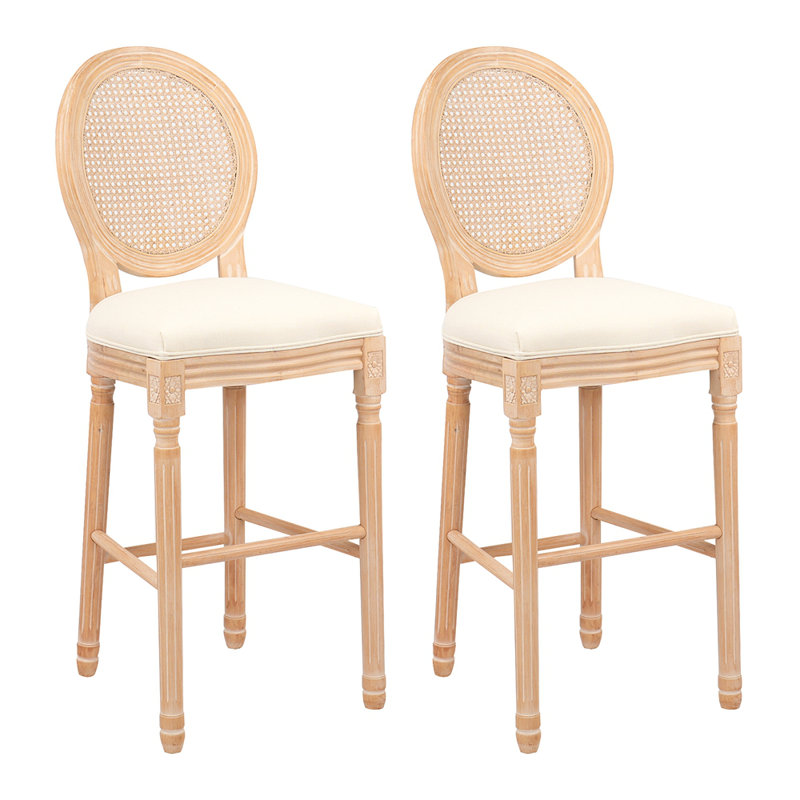 Tabourets de bar en bois French Country avec dossier rembourré et sièges rembourrés