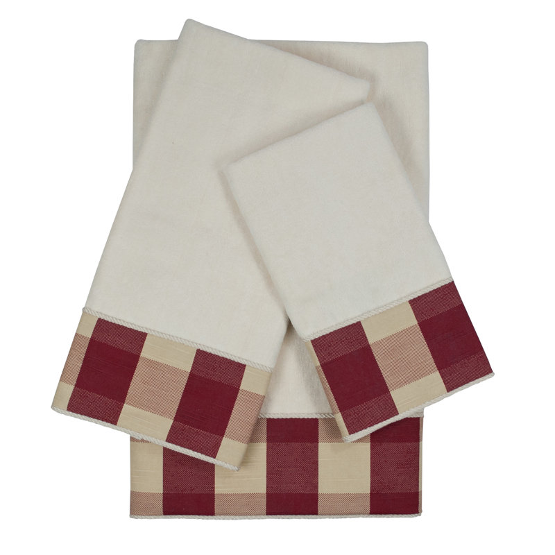 Ensemble de serviettes en coton 3 pièces 100% à damier Holbrook, Blanc / Rouge