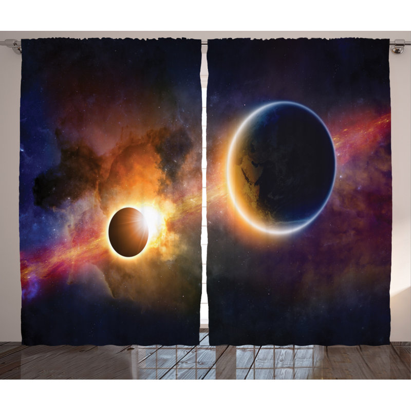 Planet Décor Graphic Print Semi-Sheer Rod Pocket Curtain Panels, 54" W x 84" L