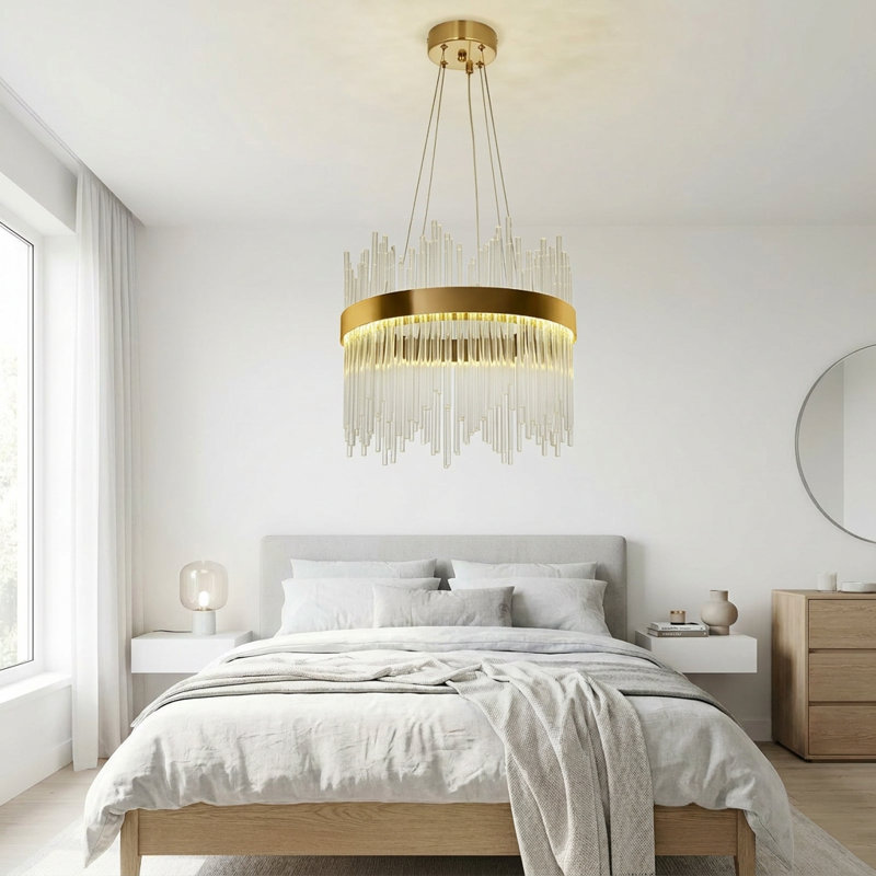 LED Chandelier, Gold, 40 W, 26cm H x 40cm W x 40cm D