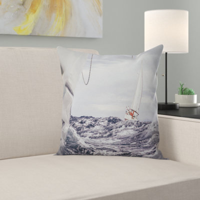 Storm While Sailing  Sea  Shore Printed Throw Pillow