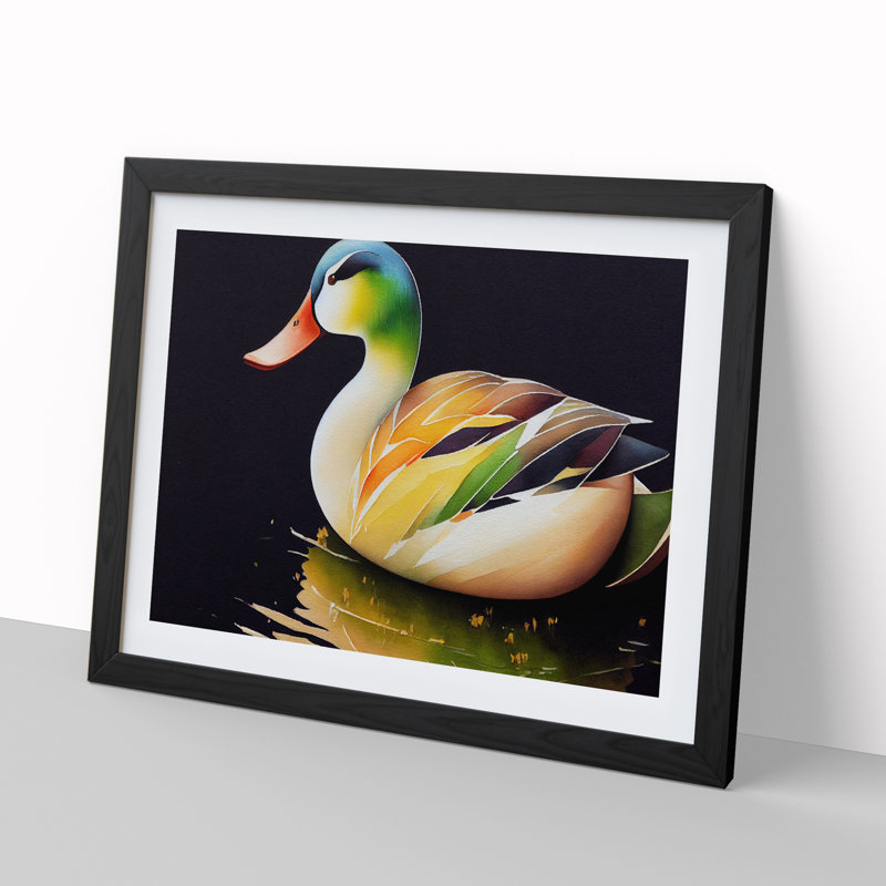 Watercolour Duck Vol.3 - Single Picture Frame Print, Black, 34cm H x 46cm W x 2cm D