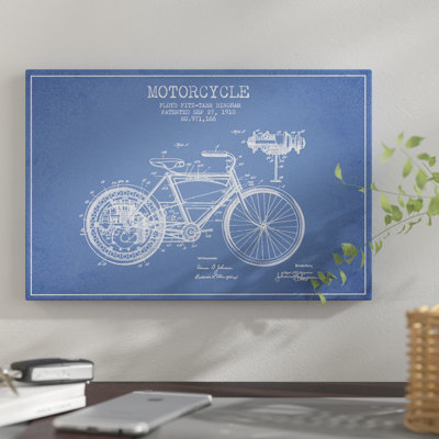Reproduction d'art graphique sur toile «Floyd Bingham Motor Moto Brevet S Croquis» en bleu clair