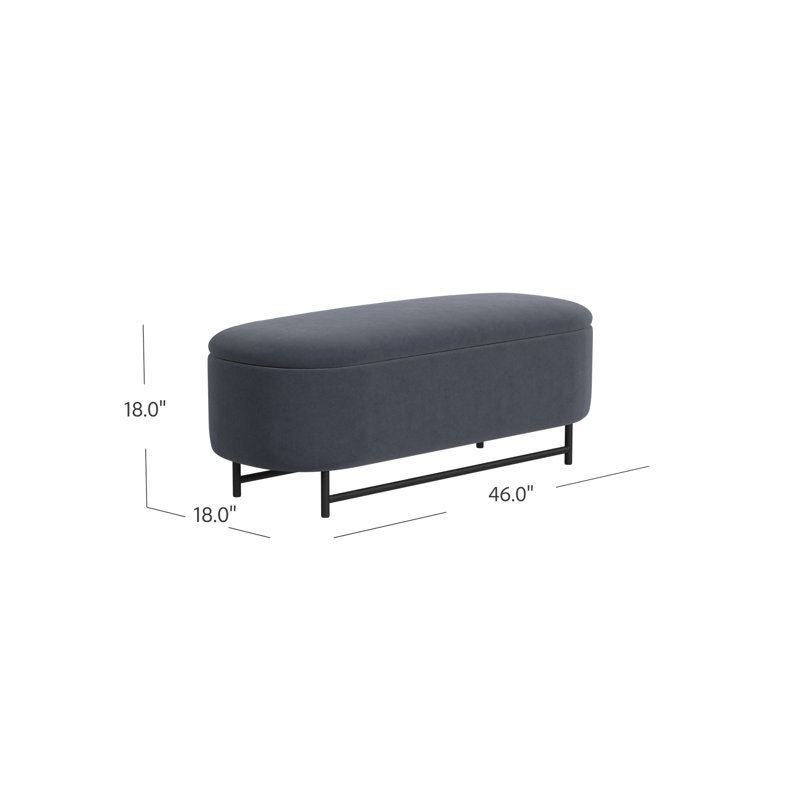 Ellipse Blue Velvet Storage Bench with Metal Legs