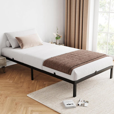 Structure de lit en métal - plateforme robuste de 14 pouces avec lattes en acier robuste - Design minimaliste moderne - Rangement spacieux sous le lit - Sans bruit - Sans boîte Vernal nécessaire - Assemblage facile