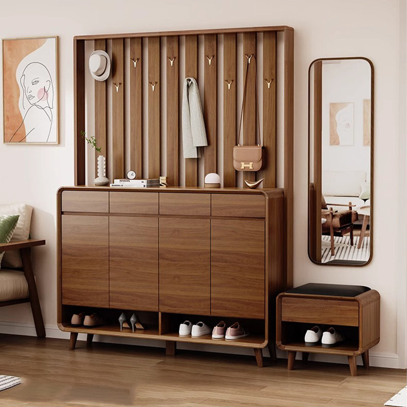 Armoire à chaussures en bois massif de style noyer moderne et minimaliste, H 77,17 po x l 56,93 po x P 13,78 po