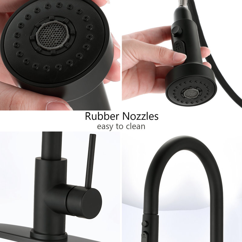 Stainless Steel Kitchen Faucet, Matte Black, Pull Down Spray, Soap Dispenser, To Scratches And Rust, 360 Swivel Spout, 1.8Gpm Flow Rate Black Faucet With Scratch Rust , Rotatable High