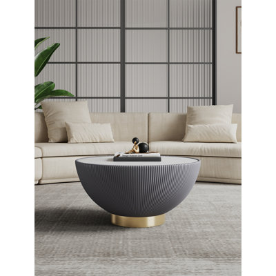 Table basse Anderson avec plateau en pierre frittée et revêtement en gris (table incluse seulement)