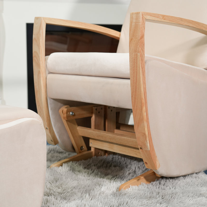 Fauteuil oscillant avec repose-pieds Baylis, Crème, crème, Natural Wood