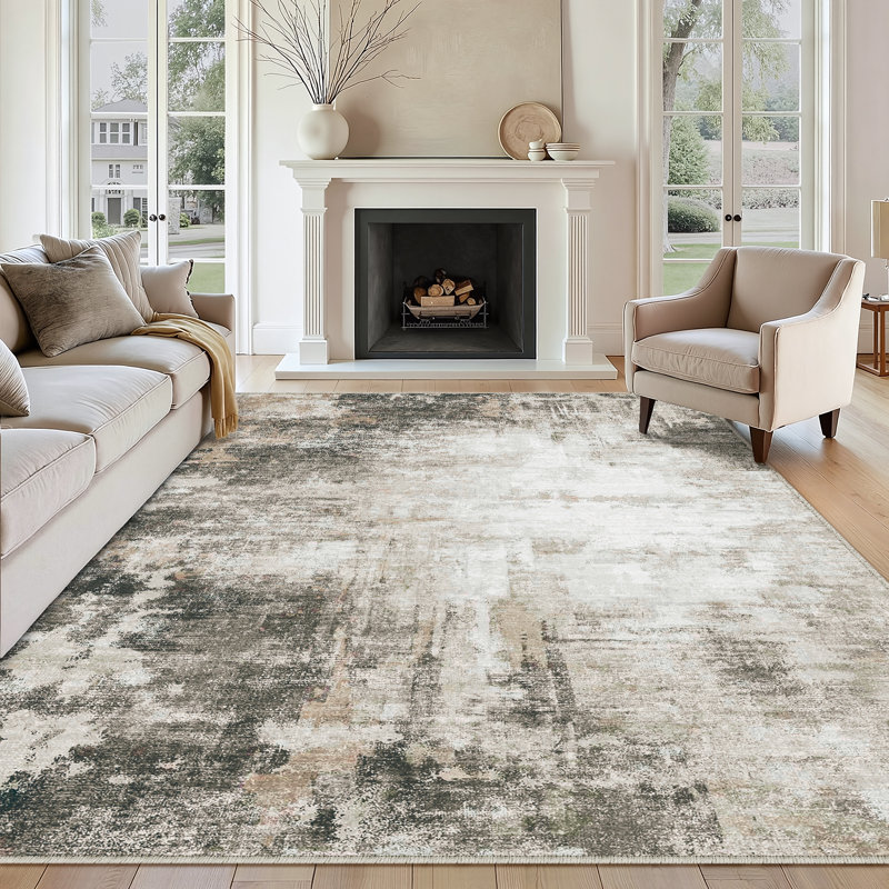 Elroy Modern Abstract Machine Washable Area Rug with Non-Slip Backing, Rectangle 9' x 12'