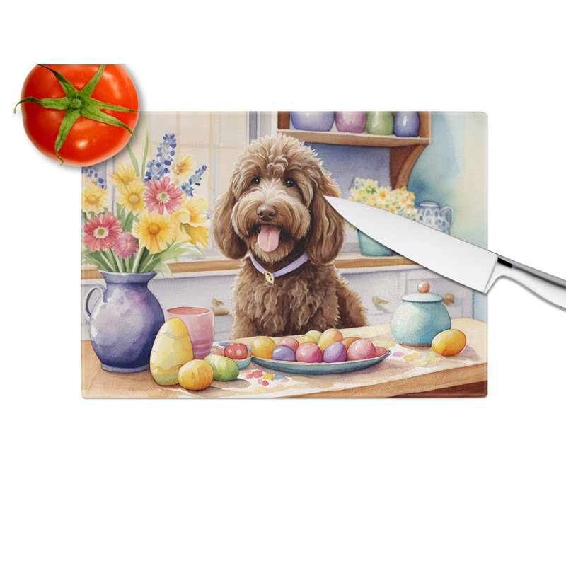 Decorating Easter Labradoodle Glass Cutting Board