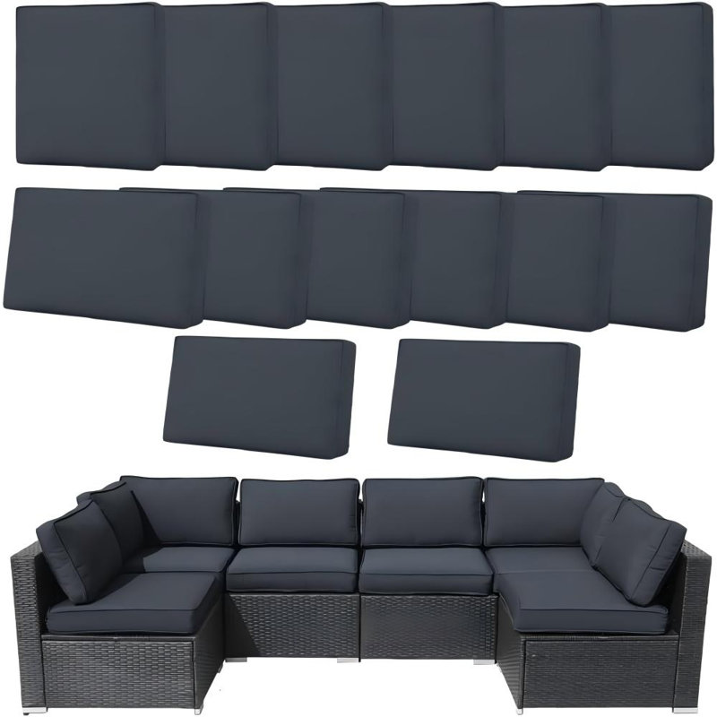 14-Piece Outdoor Cushion Cover Set with Zipper | Replacement Slipcovers for 6-Seater Patio Sofa | Washable Seat and Back Covers | Covers Only - No Inserts