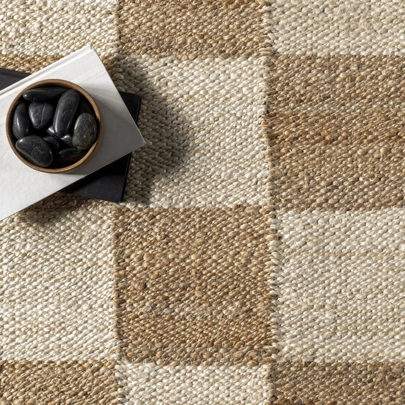 Tapis en jute à motif écossais Christana pour salle à manger, ivoire, Rectangle 7 pi 6 po x 9 pi 6 po