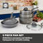 Tower Cerastone T81276 Forged 5 Piece Pan Cookware Set with Non-Stick Coating and Soft Touch Handles, 18/20/22 cm Saucepans and 20/28 cm Frying Pans, Graphite