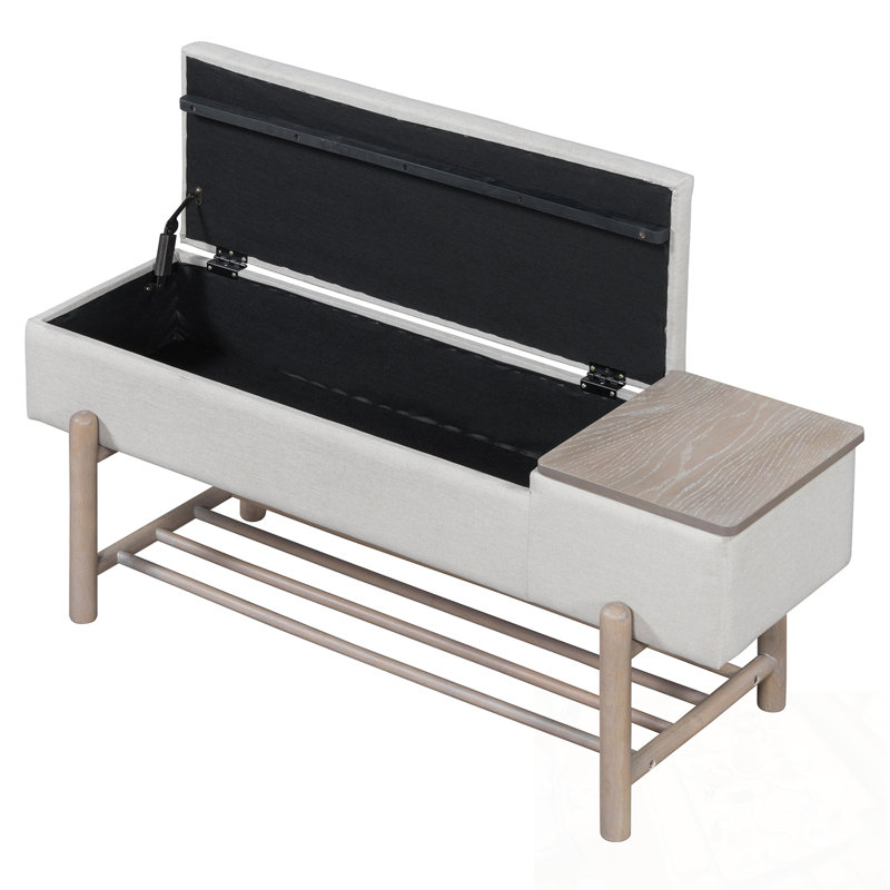 Banc de rangement rembourré avec compartiment caché et tablette ouverte, Naturel