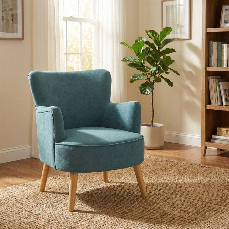 Acevedo Upholstered Plain Weave / Muslin Armchair, Teal