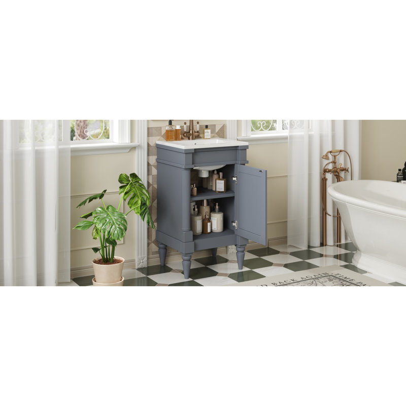 Small Space Vanity Ceramic Mdf Retro Style Bathroom Solution