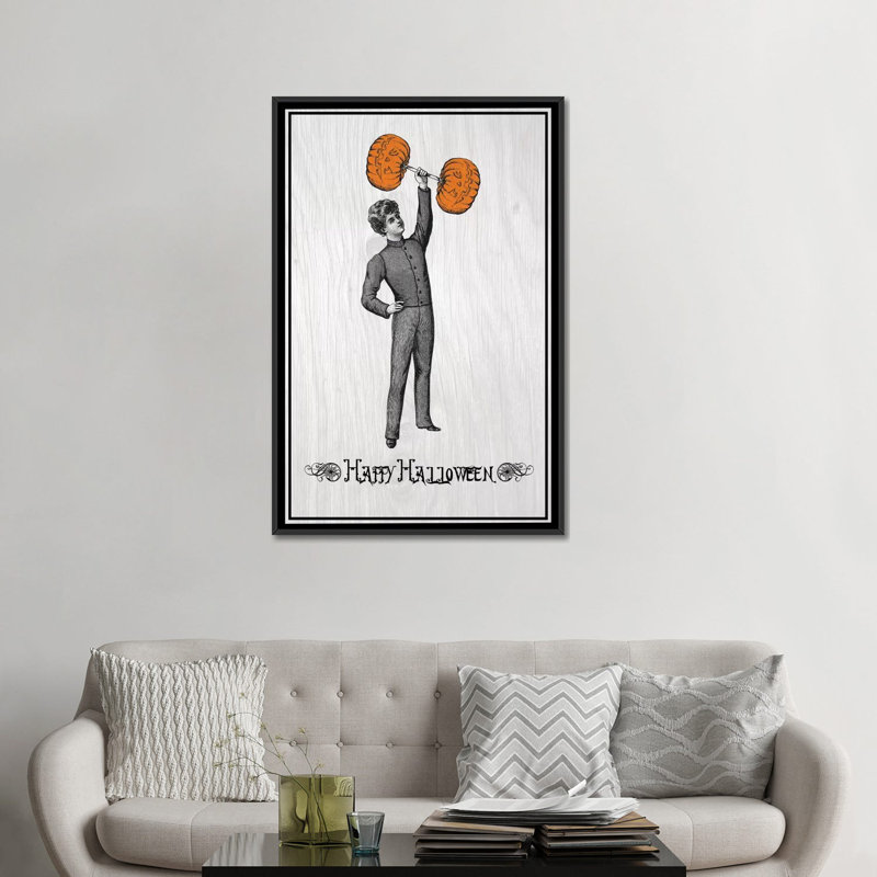 « citrouille strong man », art sur toile tendue, H 48 po x l 32 po x P 1,5 po, Toile avec cadre noir, Pas de tapis