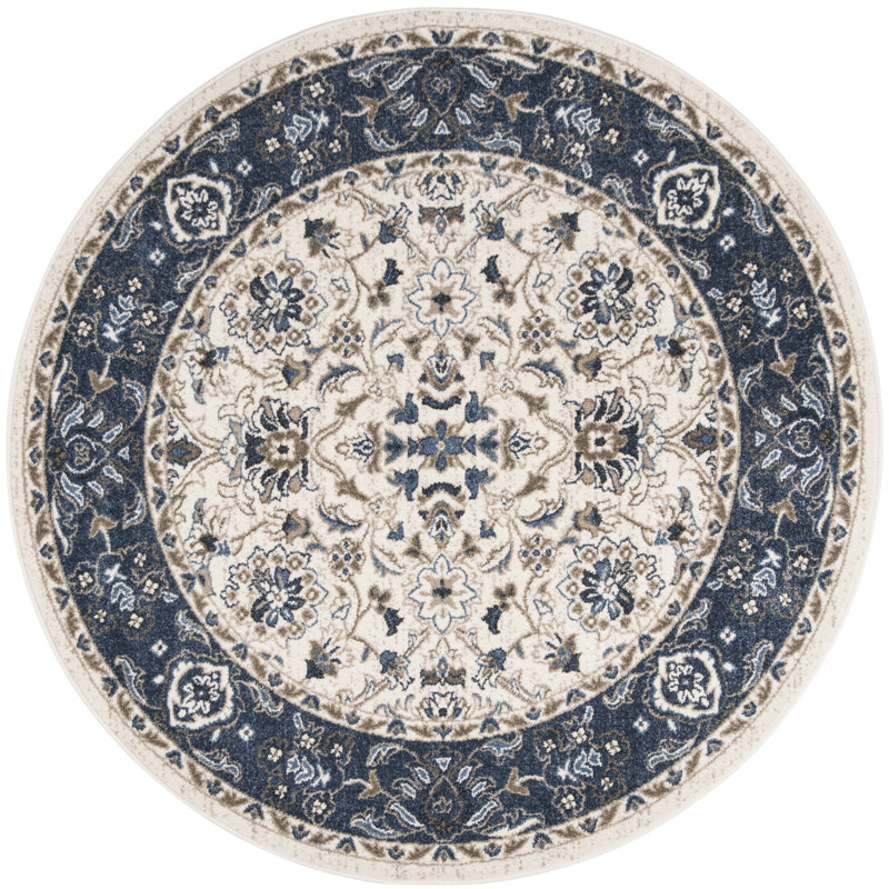 Tapis oriental beige / bleu Arthur, Rond 5 pi 1 po
