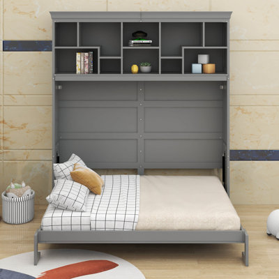 Grand lit escamotable avec tablettes supérieures et USB