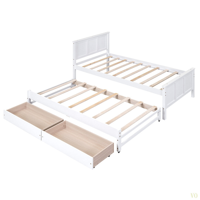 Twin Size Platform Bed With Trundle And Drawers