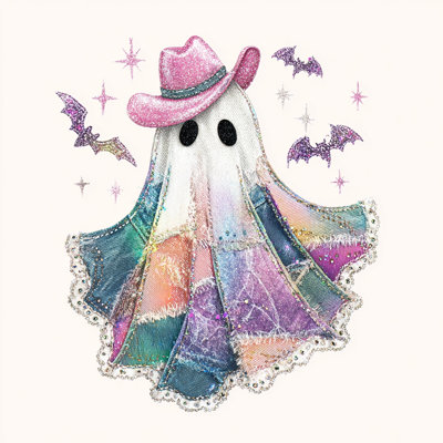 Denim Cowgirl Ghost Wrapped Canvas Wall Art